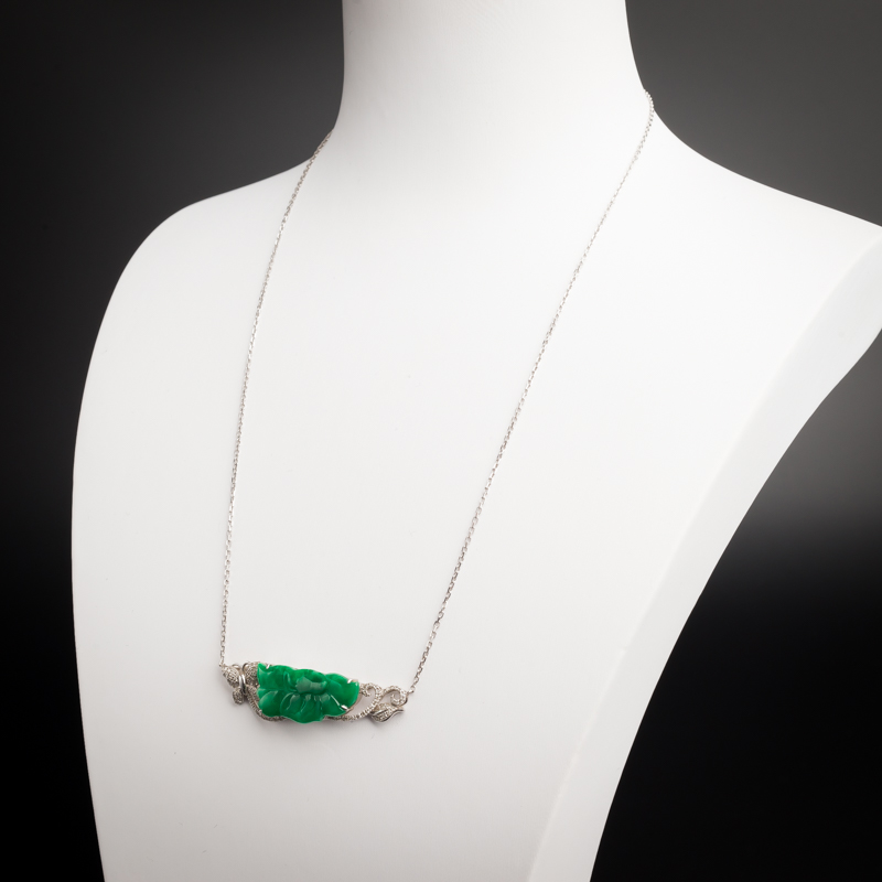 18K金镶糯种阳绿翡翠吊坠-红掌柜