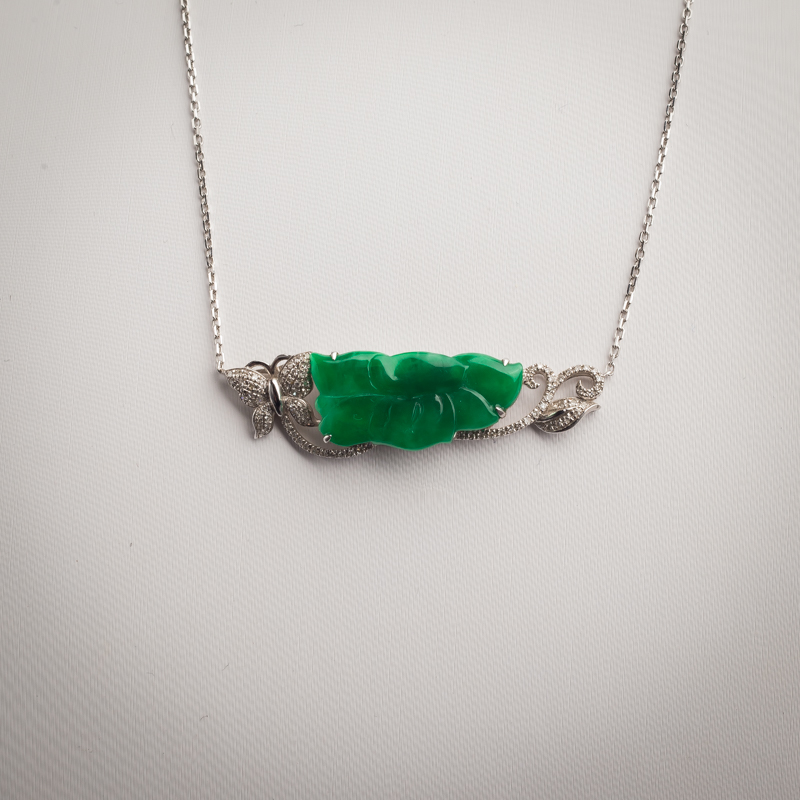 18K金镶缅甸糯种翡翠吊坠-红掌柜