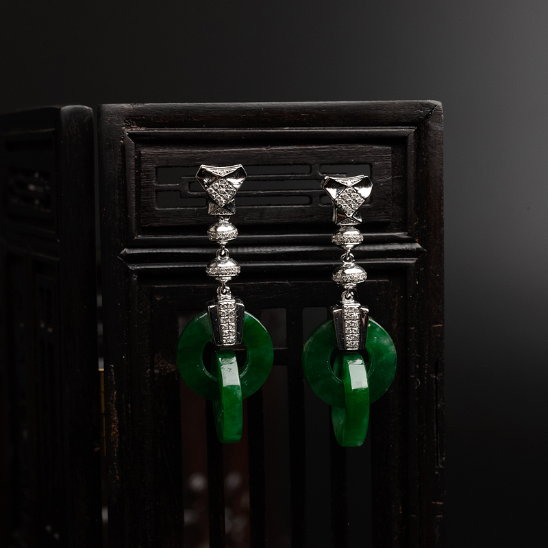 冰糯种满绿翡翠耳坠-红掌柜