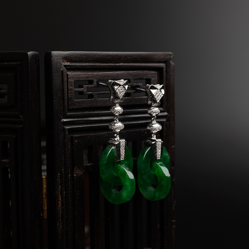 满绿翡翠耳坠-红掌柜