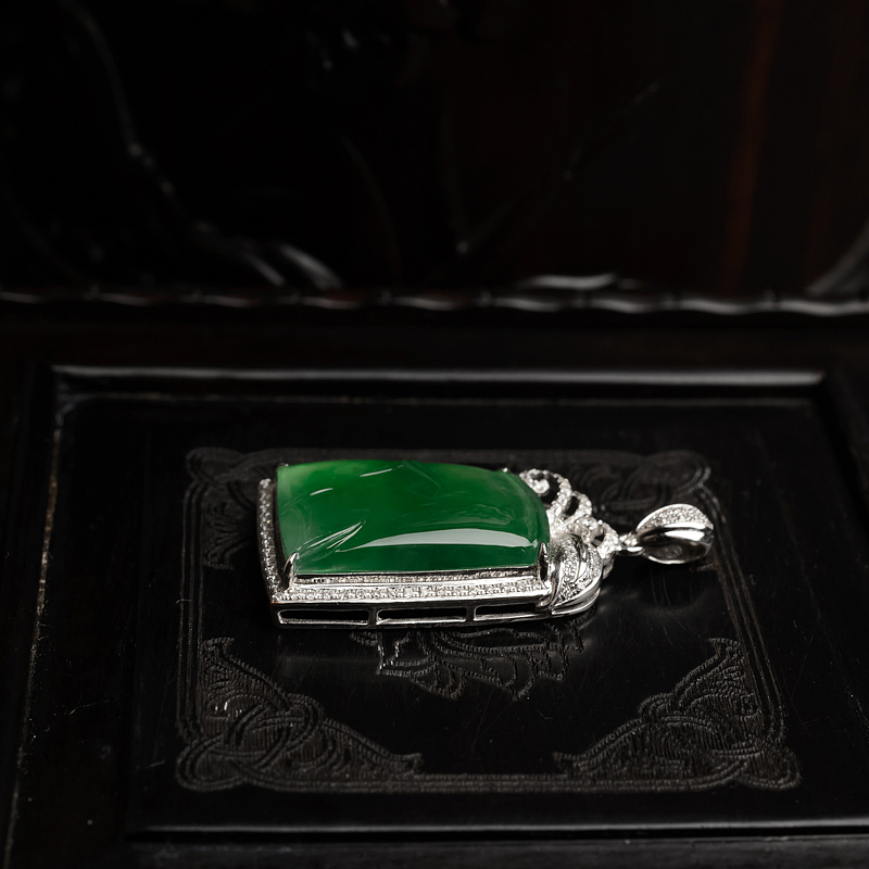 K金镶冰种阳绿翡翠竹节吊坠-红掌柜