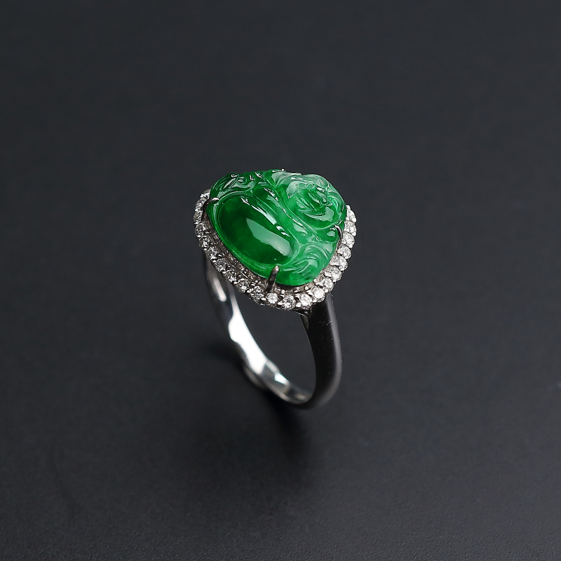 18K镶冰糯种阳绿戒指 - 红掌柜