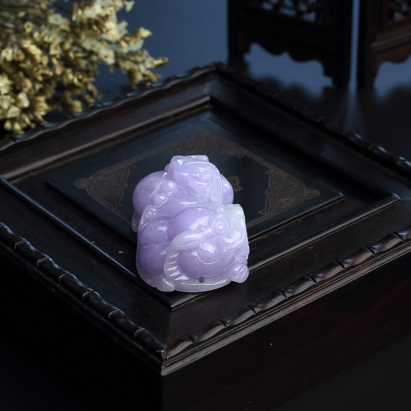 天然糯种紫罗兰翡翠貔貅吊坠 - 红掌柜