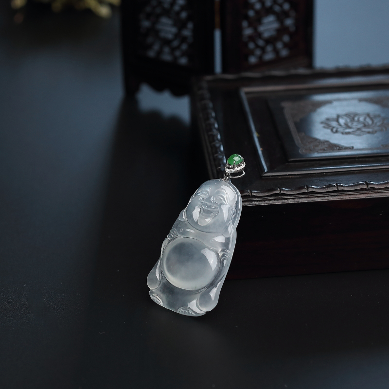 18K金镶冰种浅绿翡翠佛吊坠 - 红掌柜