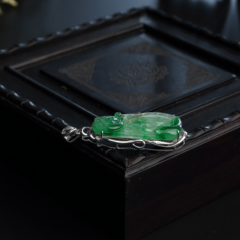 冰糯种翡翠连年有余吊坠-红掌柜