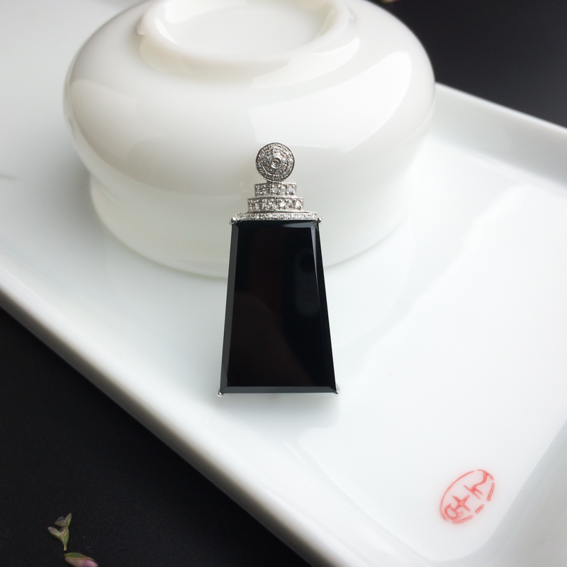 缅甸天然18K金镶糯种墨翠吊坠 - 红掌柜