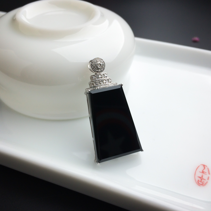 天然18K金镶糯种墨翠吊坠 - 红掌柜