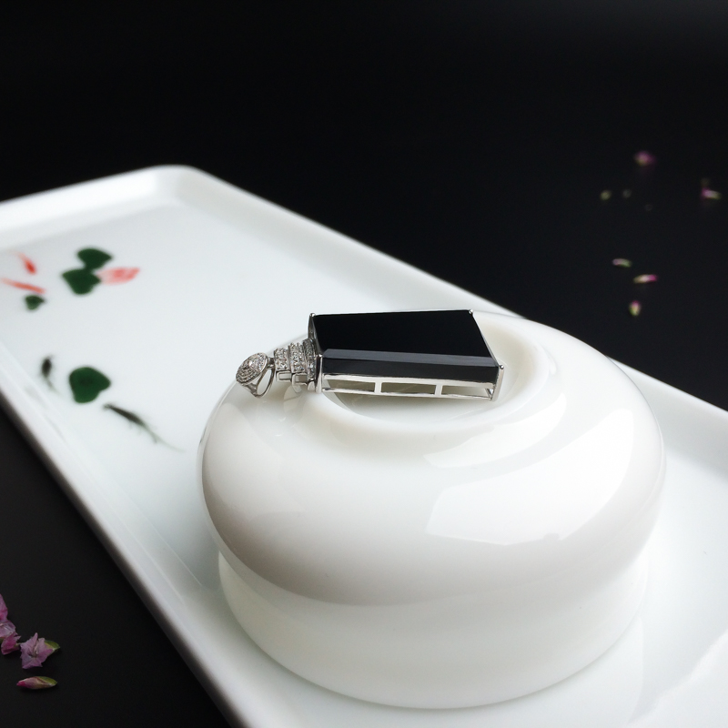 缅甸18K金镶糯种墨翠吊坠 - 红掌柜