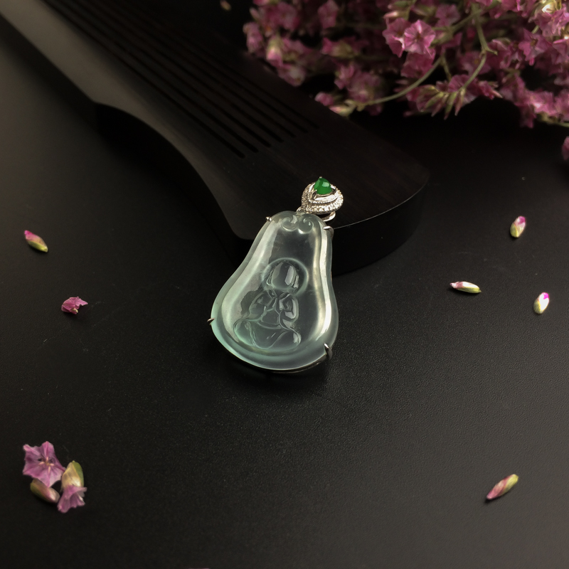 18K金镶冰种晴水翡翠佛吊坠 - 红掌柜