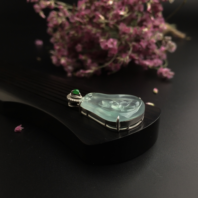 缅甸18K金镶冰种晴水翡翠佛吊坠 - 红掌柜