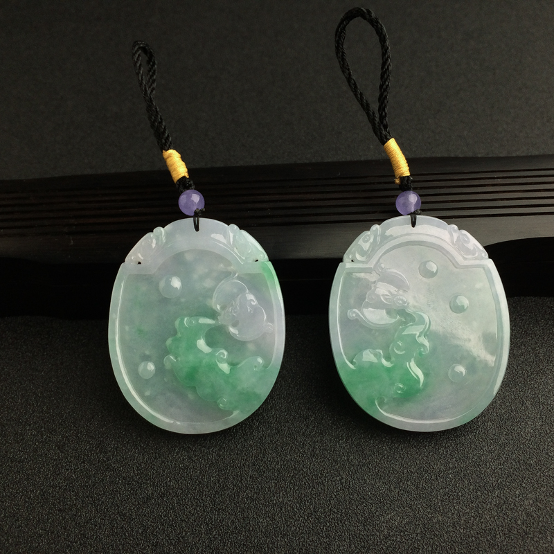 糯种翡翠古龙凤吊坠 - 红掌柜