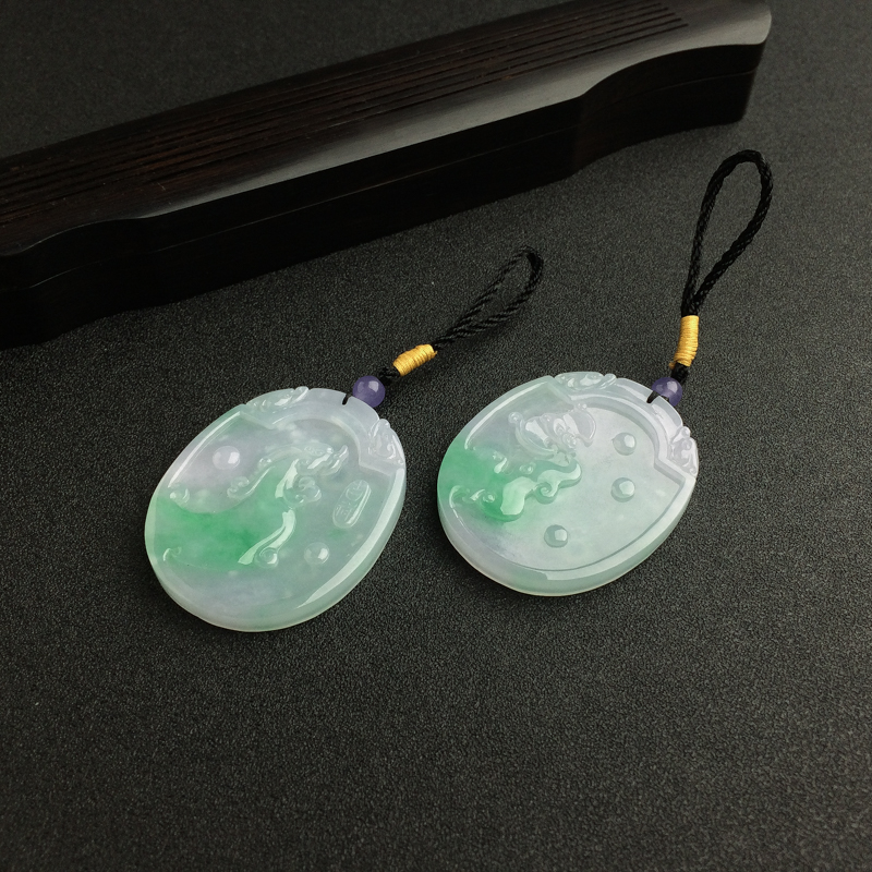 缅甸糯种翡翠古龙凤吊坠 - 红掌柜