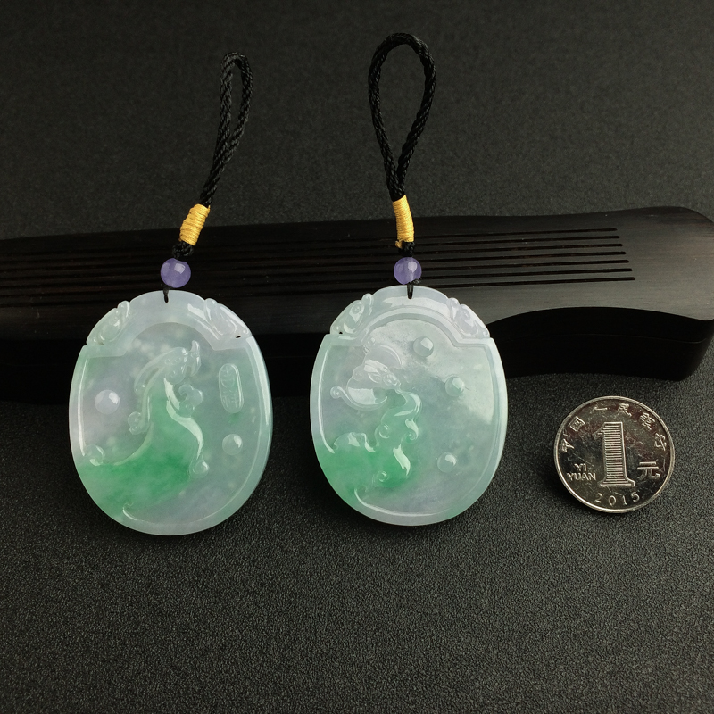 天然糯种翡翠古龙凤吊坠 - 红掌柜