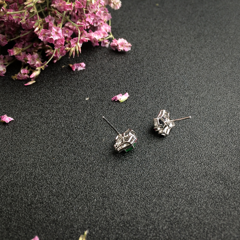 18K金镶冰糯种翡翠耳钉 - 红掌柜