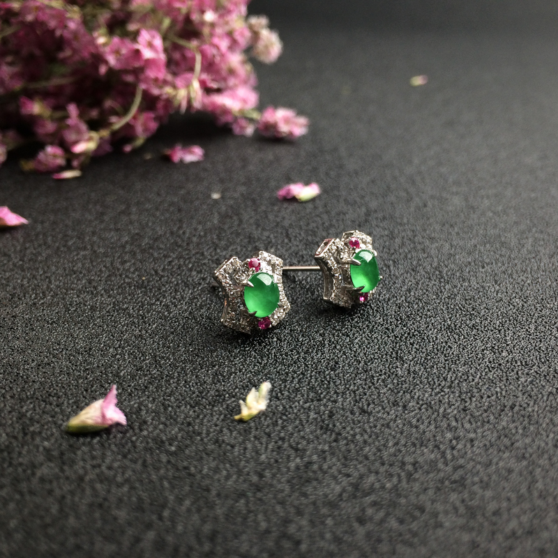 18K金镶冰糯种阳绿翡翠 - 红掌柜