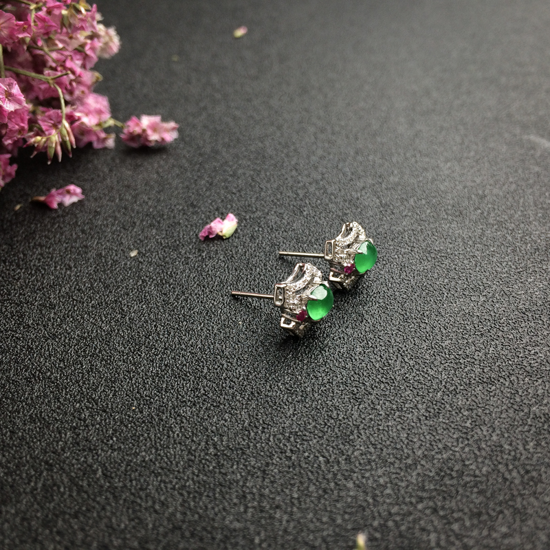冰糯种翡翠耳钉 - 红掌柜