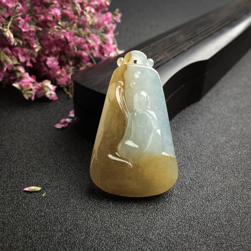 缅甸天然糯种黄翡坐禅吊坠-红掌柜