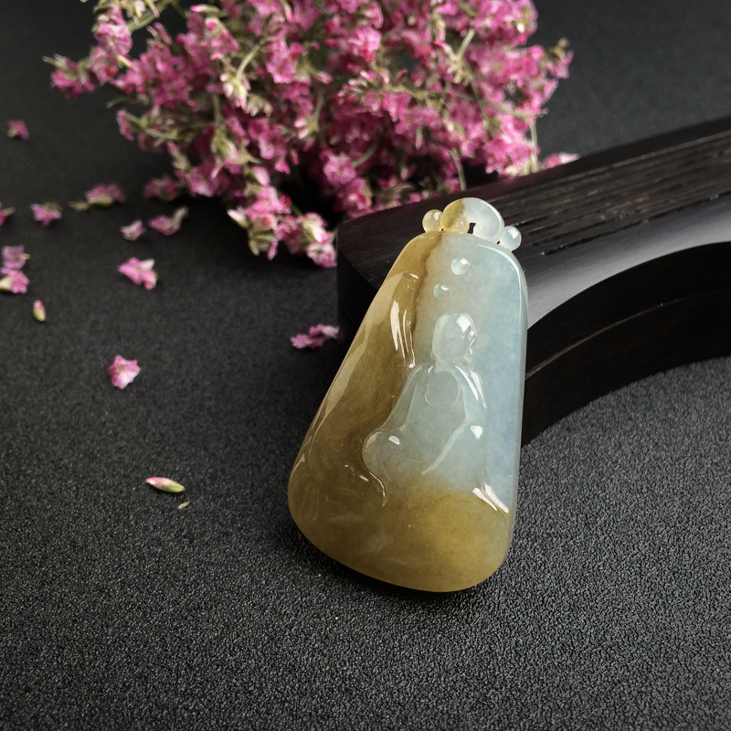 天然糯种黄翡坐禅吊坠-红掌柜
