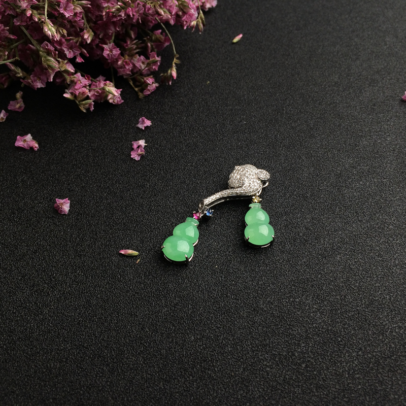 18K金镶缅甸天然糯种苹果绿葫芦吊坠-红掌柜