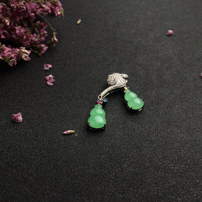 缅甸天然糯种苹果绿葫芦吊坠-红掌柜