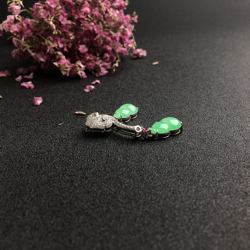 18K金镶缅甸天然糯种苹果绿吊坠-红掌柜