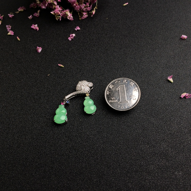 18K金镶糯种苹果绿葫芦吊坠-红掌柜