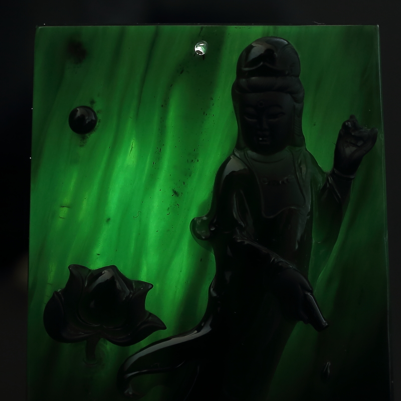 天然墨翠观音吊坠-红掌柜