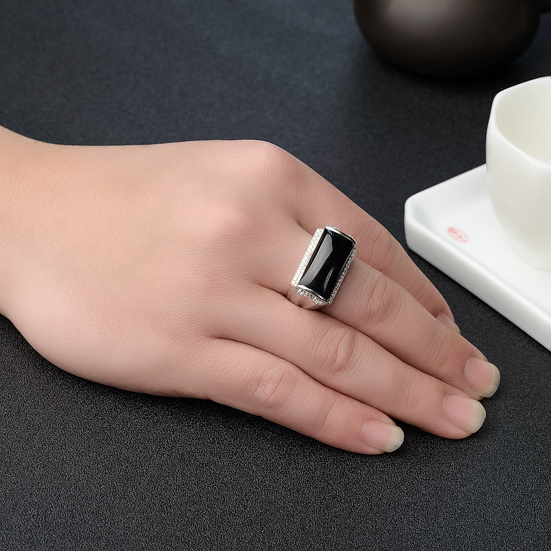 冰糯种墨翠戒指-红掌柜