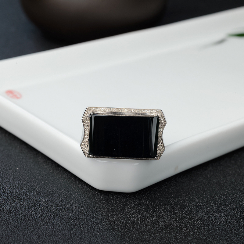 18K金镶钻缅甸天然冰糯种墨翠戒指-红掌柜