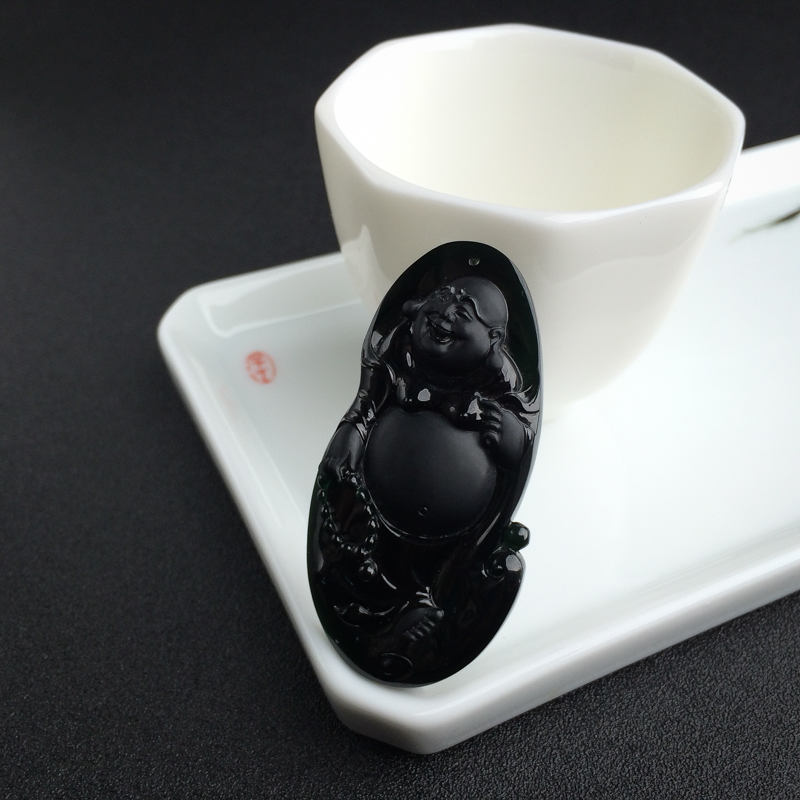 冰糯种墨翠吊坠-红掌柜