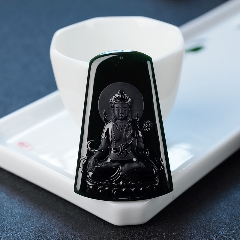 缅甸天然冰糯种墨翠大势至菩萨吊坠-红掌柜
