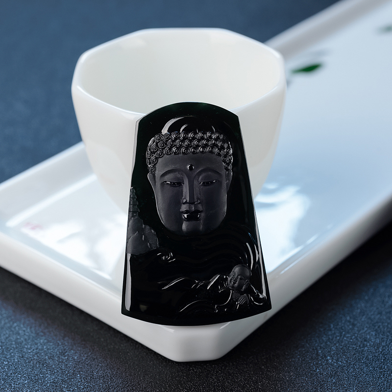 缅甸天然冰糯种墨翠佛吊坠-红掌柜