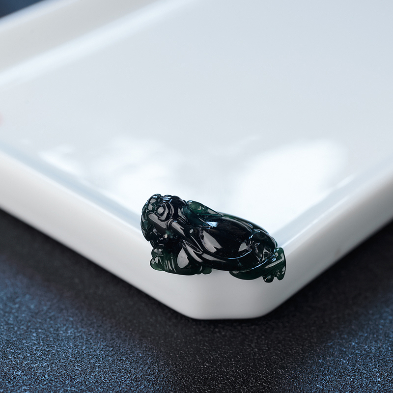 天然冰糯种墨翠貔貅吊坠-红掌柜