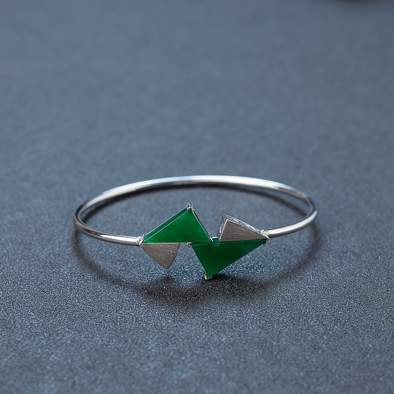 18K镶缅甸糯种翠色翡翠手镯-红掌柜