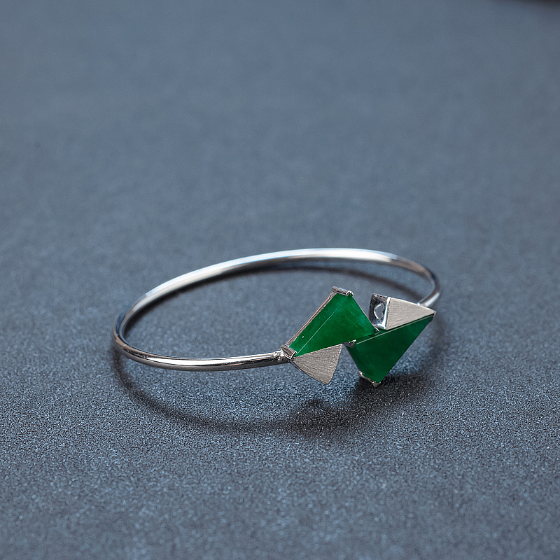 18K镶糯种翠色翡翠手镯-红掌柜