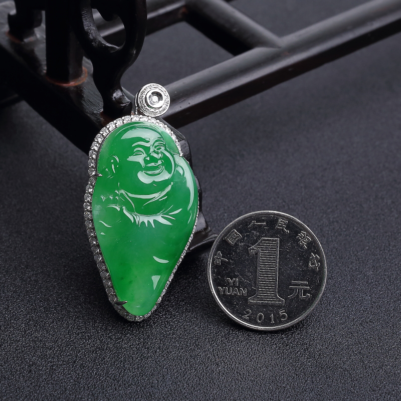 缅甸糯冰种阳绿翡翠佛吊坠-红掌柜
