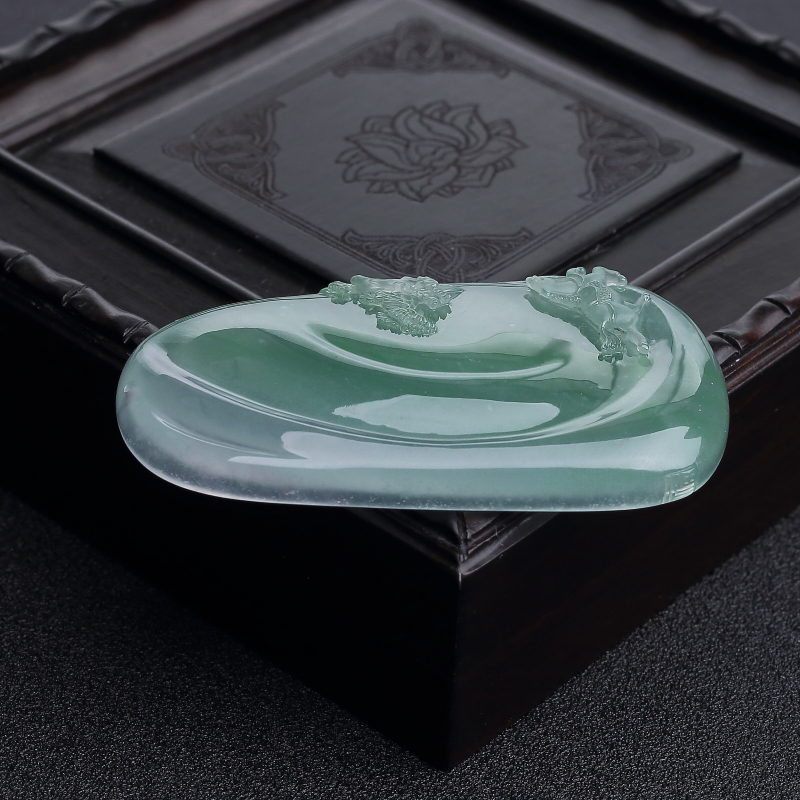 糯冰种晴水翡翠一马平川吊坠-红掌柜