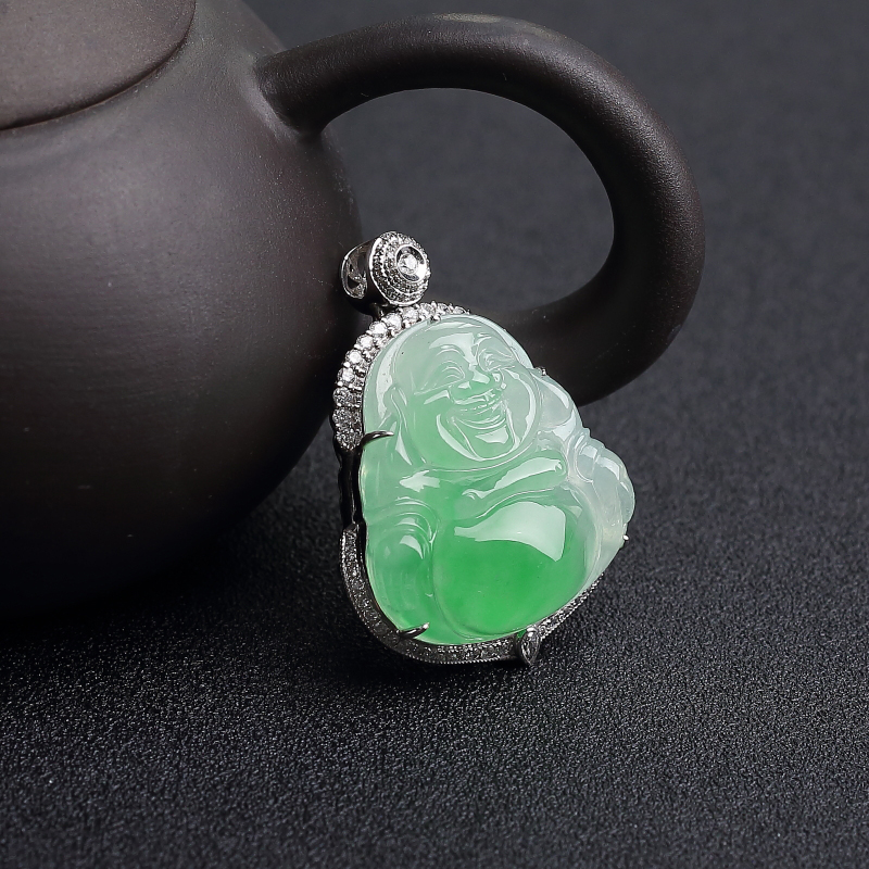 天然糯冰种翠色翡翠佛吊坠-红掌柜