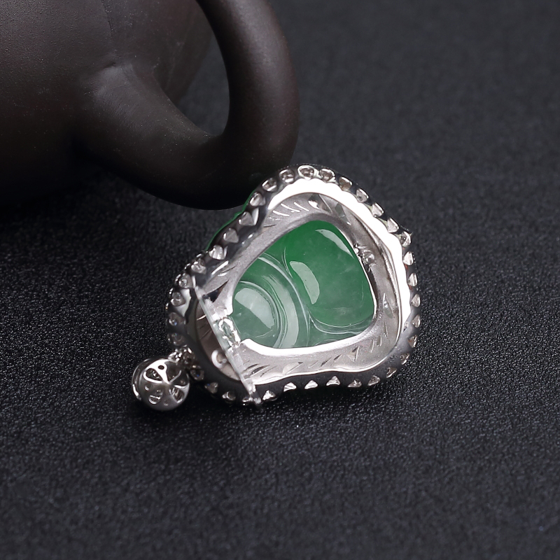 18K镶钻天然翠色翡翠佛吊坠-红掌柜