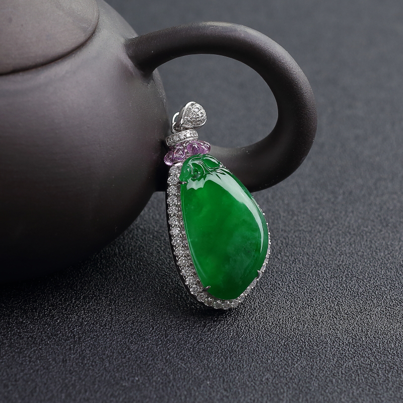 缅甸天然糯冰种翠色翡翠福瓜吊坠-红掌柜