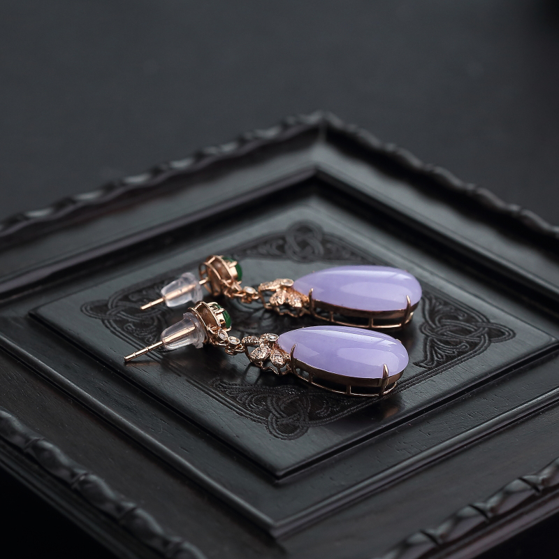 糯种紫罗兰翡翠耳坠-红掌柜