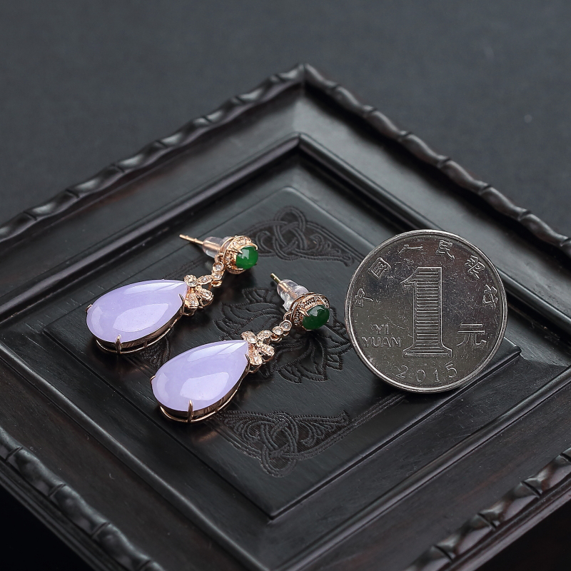 糯种紫罗兰翡翠耳坠-红掌柜