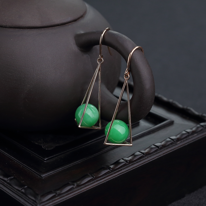 18K金镶糯种翠色翡翠圆珠耳坠-红掌柜