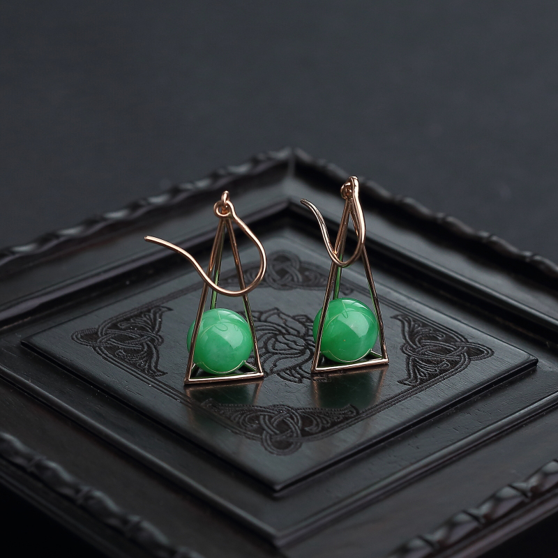 18K金镶天然糯种翡翠圆珠耳坠-红掌柜