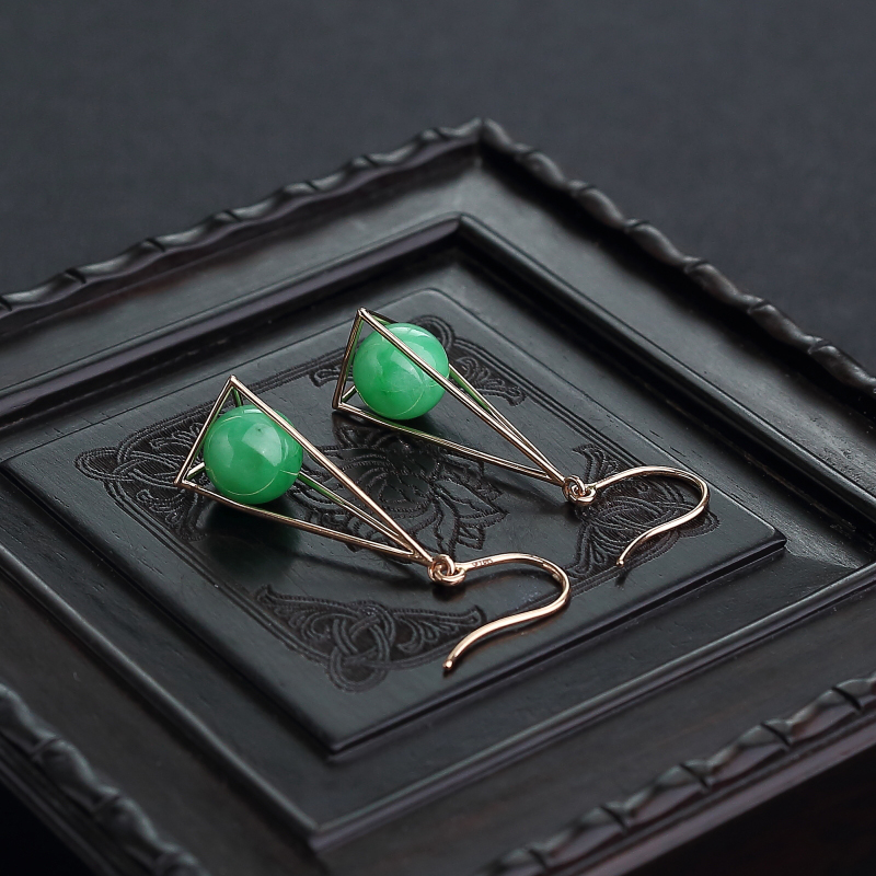 18K金镶天然糯种翠色翡翠耳坠-红掌柜