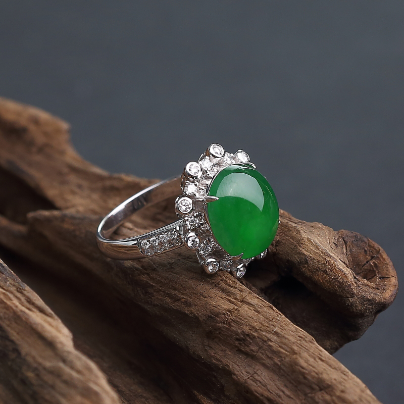 天然糯冰种翠色翡翠戒指-红掌柜