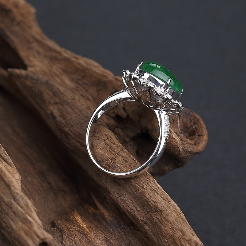 糯冰种翠色翡翠戒指-红掌柜