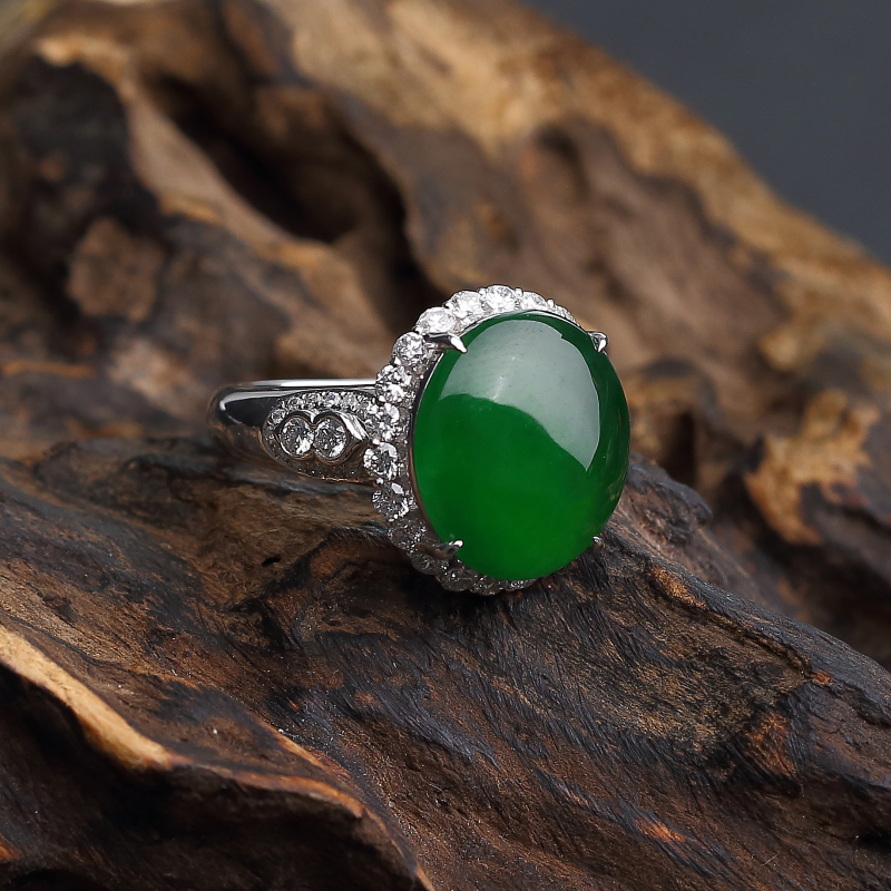 天然糯冰种翠色翡翠戒指-红掌柜