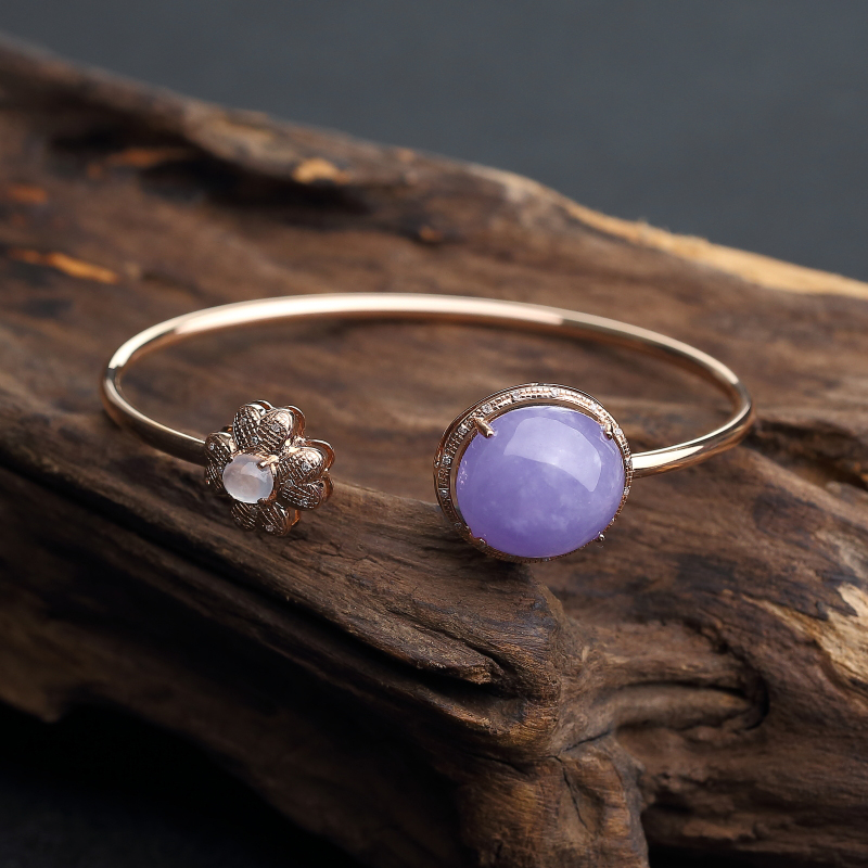 18K金镶钻天然糯种紫罗兰翡翠手镯-红掌柜