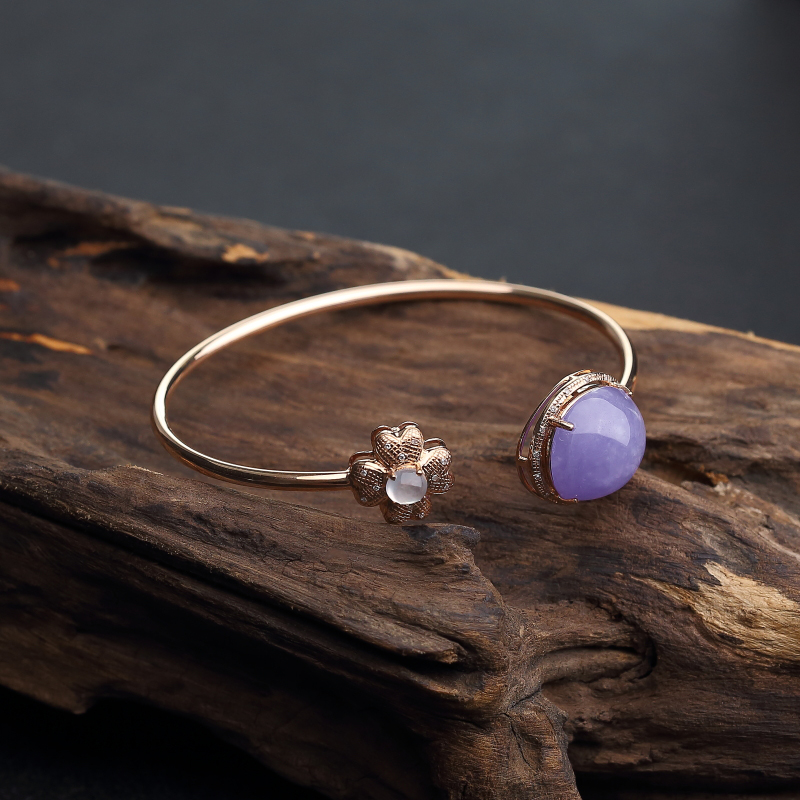 天然糯种紫罗兰翡翠手镯-红掌柜